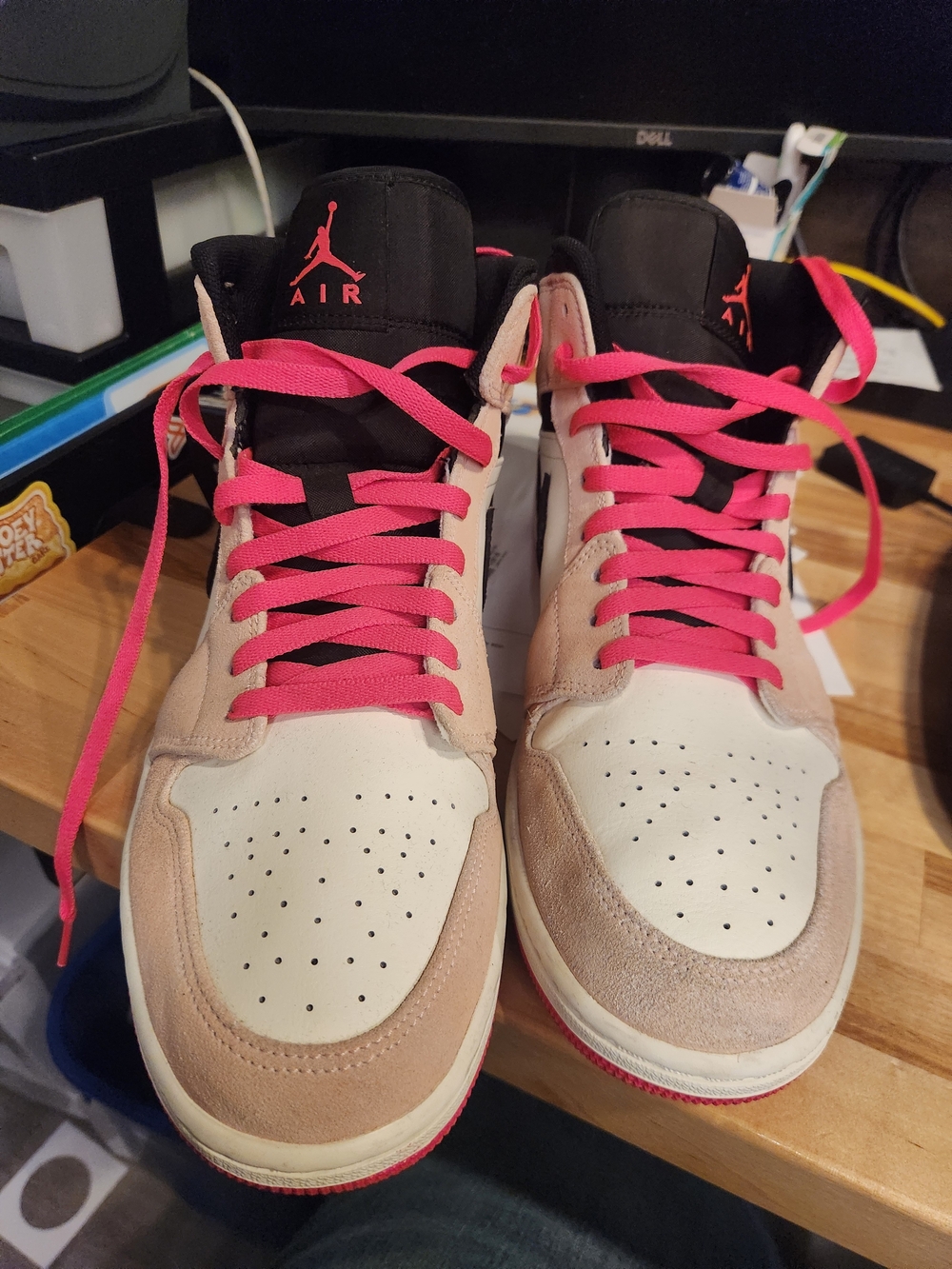 Air Jordan High Top Sneakers in Pink, Black & White
